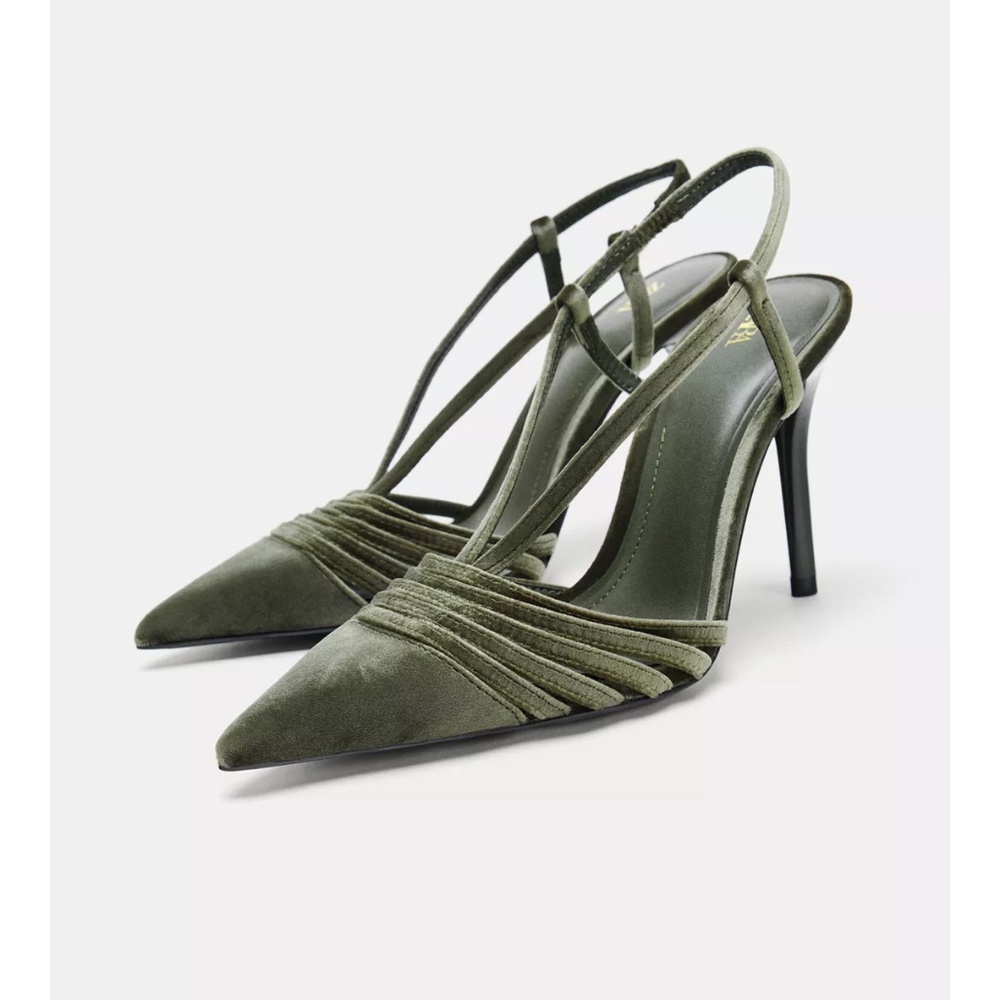 Zara green velvet heels